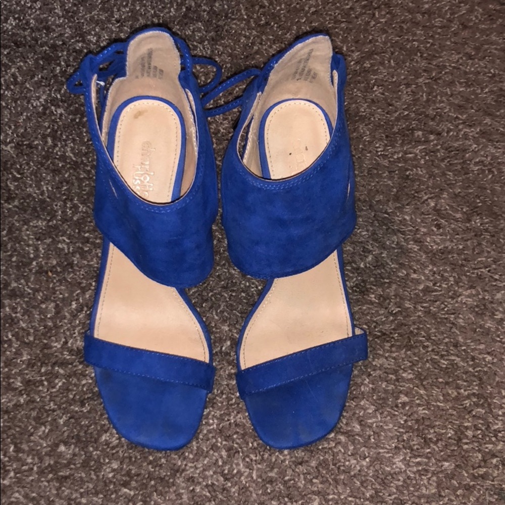 Blue high heeled shoes
